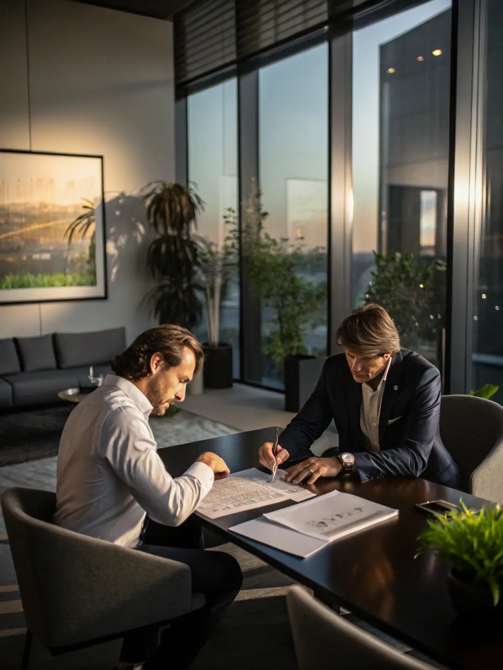 A consultant providing one-on-one financial advice to a small business owner in a modern office setting, symbolizing personalized support.