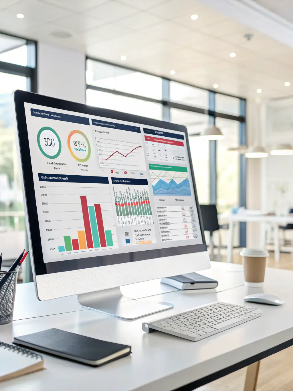 A digital dashboard displaying various financial metrics and tools, representing the platform's financial management capabilities.